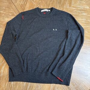 ANYA HINDMARCH and Uniglo charcoal crew neck wool sweater